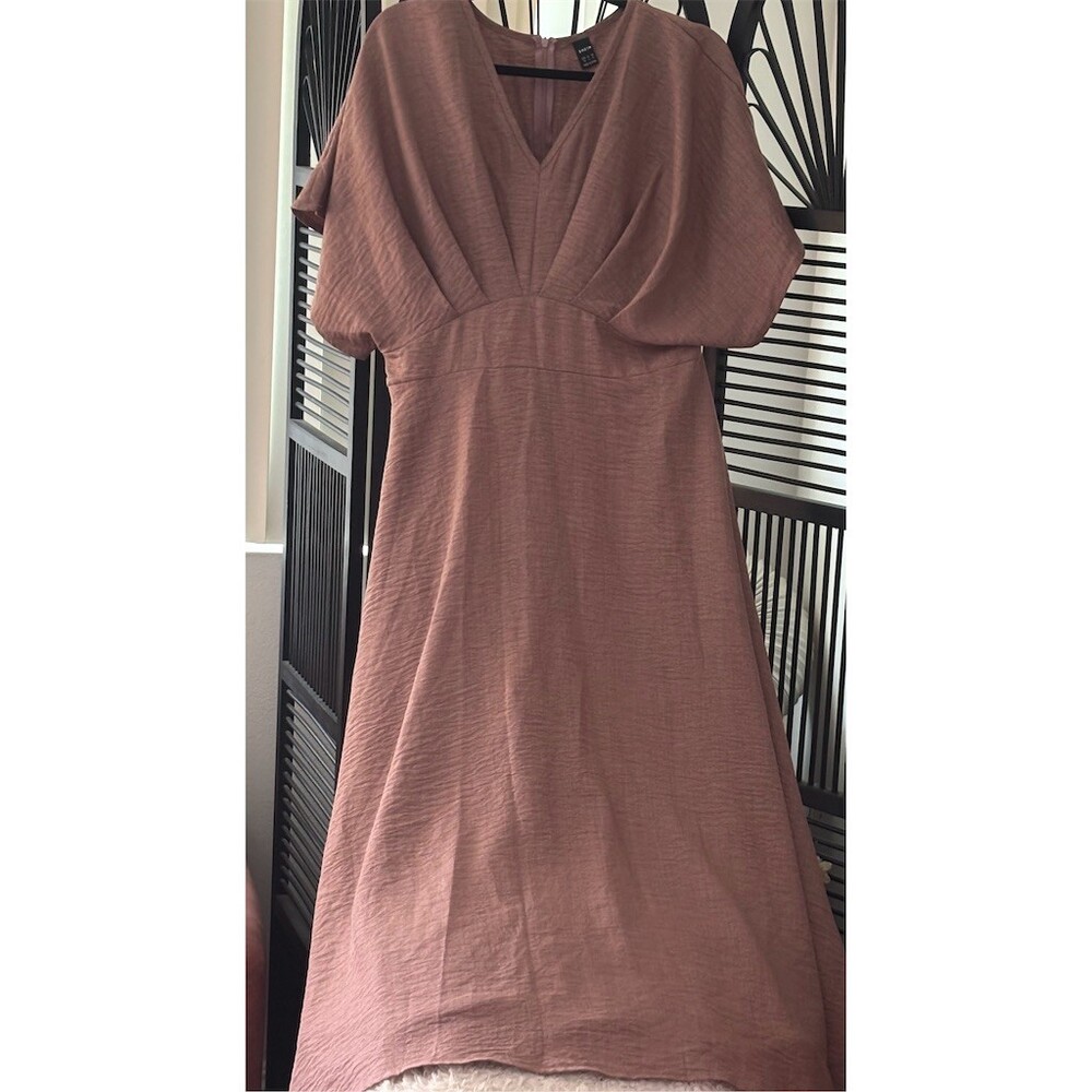 SHEIN Dress Womens XL Mauve Pink V-Neck Dolman Sleeve A-Line Maxi Long